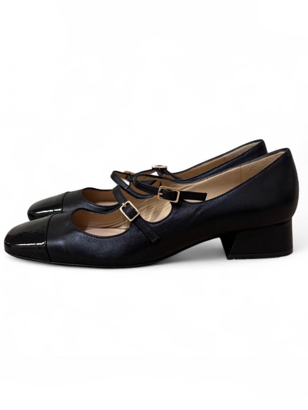 La Canadienne Black leather Beka Mary Jane shoes gold buckle double strap Sz 10